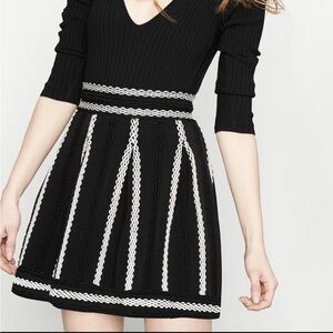 Maje Julane Jacquard knit embroidered black and white skirt